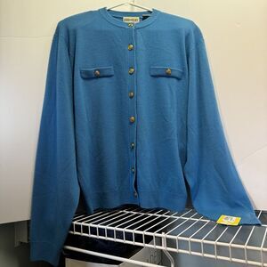 Vintage & NWT Kerri & Kelsey Cardigan XL Robbin Egg Blue Gold Button Sweater -
